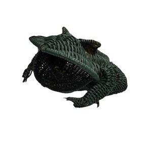 Vtg Green Woven Wicker Frog Basket Open Mouth 8"‎